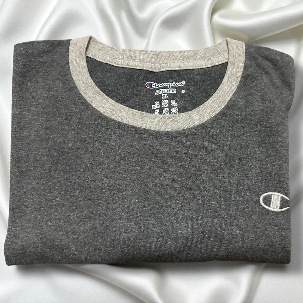 264 Champion | Vintage Dark Gray Cotton-Poly Blend Ringer Tee (size XL) - Picture 12 of 12